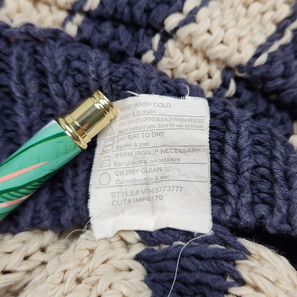Vince Striped V Neck Sweater M Navy Cream Chunky Knit Nautical Quiet Luxury - Picture 7 of 13